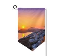 Drapeau de jardin de bienvenue pour l'extérieur de petite cour, 31,8 x 45,7 cm, double face, résistant aux intempéries, drapeau vertical pour maison, île de Grèce, coucher de soleil, paysage vertical
