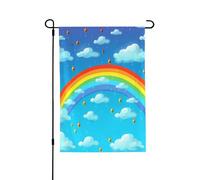 Drapeau de jardin de bienvenue pour l'extérieur de petite cour, 71,1 x 101,6 cm, double face, résistant aux intempéries, drapeau de maison, nuages arc-en-ciel, gouttes de pluie, drapeaux verticaux