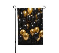 Drapeau de jardin de bienvenue pour petite cour - 71,1 x 101,6 cm - Double face résistant aux intempéries - Ballons verticaux noirs et dorés - Pour ferme, extérieur, pelouse, terrasse