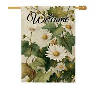 Drapeau de jardin de bienvenue printemps été marguerite vintage floral décoration d'intérieur bannière double face toile de jute décoration extérieure cour pelouse 71 x 101,6 cm