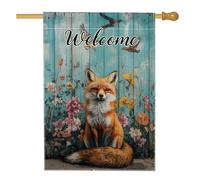 Drapeau de jardin de bienvenue, renard rouge et floral pour décoration d'intérieur, bannière de jardin, décoration extérieure rustique, toile de jute double face pour pelouse, fête de vacances, 71 x
