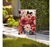 Drapeau de jardin de bienvenue résistant aux intempéries - 71,1 x 101,6 cm - Double face - Fleurs rouges et pâles - Petits drapeaux de jardin pour l'extérieur de la maison - Drapeau de ferme