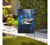 Drapeau de jardin de bienvenue résistant aux intempéries - 71,1 x 101,6 cm - Double face - Grand requin blanc - Petits drapeaux de jardin pour l'extérieur de la maison - Drapeau de ferme - Décoration