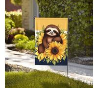 Drapeau de jardin de bienvenue résistant aux intempéries - 71,1 x 101,6 cm - Double face - Paresseux assis sur un tournesol - Petits drapeaux de jardin pour l'extérieur de la maison - Décoration