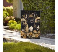Drapeau de jardin de bienvenue résistant aux intempéries - 71,1 x 101,6 cm - Double face - Trois bouledogues français - Petits drapeaux de jardin pour l'extérieur de la maison - Drapeau de ferme