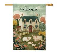 Drapeau de jardin de bienvenue Spring Cottage, bannière florale de vaches vertes, bannière extérieure double face en toile de jute décorative pour fête de vacances saisonnières, 71 x 101,6 cm