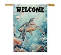 Drapeau de jardin de bienvenue tortue de mer, décoration océan bleu aquatique pour l'été, bannière imprimée double face pour extérieur, terrasse, pelouse, décoration de 71 x 101 cm
