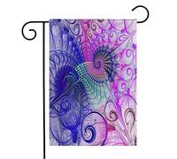 Drapeau de jardin de bienvenue vertical blanc bouclé abstrait coloré orange composition en spirale violet violet vert textures de fleurs florales décoration extérieure de cour 12 x 18 pouces
