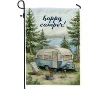 Drapeau de jardin de camping, foyer rustique en toile de jute verte d'été double face pour extérieur, terrasse, pelouse, porche, entrée, camping 30,5 x 45,7 cm