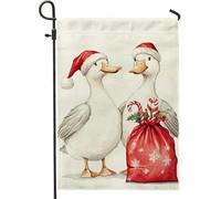 Drapeau de jardin de canard de Noël, drapeaux de décoration de porche de canard du Père Noël, drapeau en toile de jute double face extérieur pour vacances d'hiver, signe extérieur de Noël