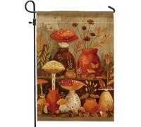 Drapeau de jardin de champignons d'automne, drapeaux de décoration de nature de feuillage d'automne orange, drapeau de patio double face, décoration de pelouse extérieure, 12 x 18 pouces