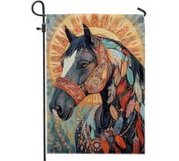 Drapeau de jardin de cheval bohème, bannière d'extérieur à plumes mandala du sud-ouest, décoration rustique double face pour décoration de pelouse de printemps et d'été, 30,5 x 45,7 cm