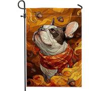 Drapeau de jardin de chiens français d'automne - Illustration de chien orange - Bannière de décoration d'intérieur - Drapeau double face en toile de jute - Décoration extérieure saisonnière - 30,5 x