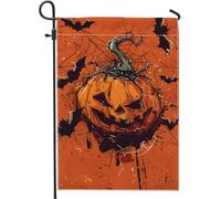 Drapeau de jardin de citrouille d'Halloween, orange effrayant Jack-O-Lantern décoration de la maison, décoration de patio extérieure, toile de jute double face, 30,5 x 45,7 cm