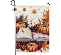 Drapeau de jardin de citrouille et livre d'automne, récolte de feuilles d'ananas de Thanksgiving, décoration de patio extérieure, décoration de porche de vacances double face, 12 x 18 pouces