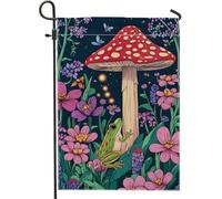 Drapeau de jardin de conte de fées pour printemps et été, champignon amphibien coloré, drapeau de décoration de jardin, drapeau double face en toile de jute, décoration de pelouse extérieure 30,5 x