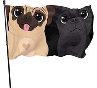 Drapeau de jardin de couples de chiens carlin d'extérieur, drapeau de fête de famille 3 x 5 pieds décorations pour la maison en plein air