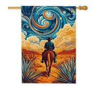 Drapeau de jardin de cowboy du sud-ouest, bannière de décoration extérieure orange et bleu, drapeau de cour en toile de jute double face, décoration de pelouse saisonnière pour automne, 71 x 101,6 cm