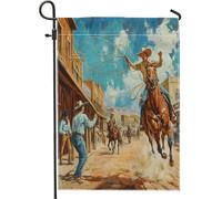 Drapeau de jardin de cowboy Wild West - Marron clair - Style vintage - Western Town Yard - Décoration de fête extérieure - 30,5 x 45,7 cm