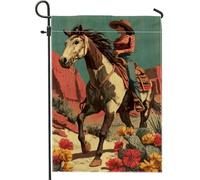 Drapeau de jardin de cowgirls occidentales - Scène colorée du désert - Décoration extérieure double face en toile de jute pour décoration de printemps et d'été - 30,5 x 45,7 cm