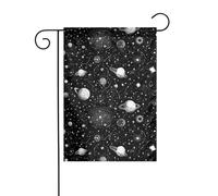 Drapeau de jardin de décoration de jardin 30,5 x 45,7 cm HJFCZH noir et blanc imprimé univers épais et résistant à l'usure pour pots de fleurs de jardin et pelouses