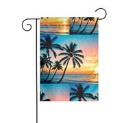 Drapeau de jardin de décoration de jardin 30,5 x 45,7 cm WHJDPP coucher de soleil océan avec palmiers tropicaux crépuscule imprimé épais et résistant à l'usure pour pots de fleurs de jardin et