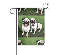 Drapeau de jardin de décoration de jardin 30,5 x 45,7 cm WHJDPP drôle de chien carlin heureux imprimé épais et résistant à l'usure pour pots de fleurs de jardin et pelouses