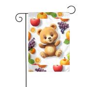 Drapeau de jardin de décoration de jardin 30,5 x 45,7 cm WHJDPP Little Bear who loves eating fruit Printing Thick and resistant to garden flower pots and lawns
