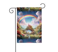 Drapeau de jardin de décoration de jardin 30,5 x 45,7 cm WHJDPP Little World Under the Rainbow imprimé épais et résistant à l'usure pour pots de fleurs et pelouses de jardin