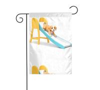 Drapeau de jardin de décoration de jardin 30,5 x 45,7 cm WHJSSF chiot sur le toboggan Motif épais et résistant à l'usure pour pots de fleurs de jardin et pelouses