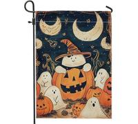 Drapeau de jardin de fantômes d'Halloween, ciel de minuit, citrouille, décoration effrayante, drapeaux de jardin, drapeau de patio saisonnier double face, décoration de pelouse extérieure