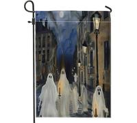 Drapeau de jardin de fantômes d'Halloween, décoration rétro effrayante classique en noir et blanc double face, décoration de nuit gothique pour vacances, 30,5 x 45,7 cm