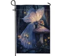 Drapeau de jardin de fées, papillon enchanté, décoration florale extérieure, drapeau en toile de jute double face pour décoration de pelouse de printemps et d'été, 30,5 x 45,7 cm
