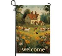 Drapeau de jardin de ferme de printemps et d'été, rustique de vaches sauvages, décoration d'intérieur pastorale, bannière de jardin, toile de jute double face, décoration extérieure, cour 30,5 x 45,7