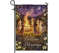Drapeau de jardin de feu, fleurs fantaisie fantaisie, lune, printemps, toile de jute violette, double face, petit drapeau de jardin pour extérieur, terrasse, pelouse, porche, entrée, camping 30,5 x