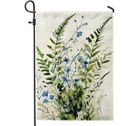 Drapeau de jardin de fougère florale bleue pour printemps et été, plante verte vive, décoration d'intérieur, drapeaux de jardin, drapeau de cour double face, décoration de pelouse extérieure, 30,5 x
