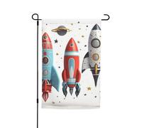 Drapeau de jardin de fusées de dessin animé 30,5 x 45,7 cm pour printemps, été, automne, hiver, drapeaux saisonniers double face, bannière pour extérieur et intérieur pour décoration de maison