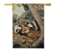 Drapeau de jardin de la faune de la forêt d'automne, motif animal marron et renard, décoration extérieure, bannière double face en toile de jute pour décoration d'automne, 30,5 x 45,7 cm