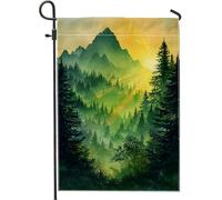 Drapeau de jardin de la forêt au lever du soleil - Bannière de décoration d'intérieur - Toile de jute double face - 30,5 x 45,7 cm