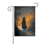 Drapeau de jardin de la forêt d'automne avec inscription « Witch Walking On The Road » - 30 x 45 cm - Double face - Décoration extérieure de ferme