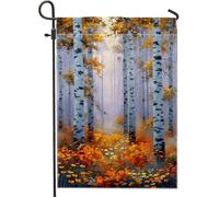 Drapeau de jardin de la forêt d'automne, bouleau orange, décoration extérieure, bannière double face en toile de jute pour décoration de la maison d'automne 30,5 x 45,7 cm