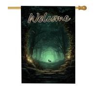 Drapeau de jardin de la forêt de bienvenue, bannière de décoration de chemin boisé vert, bannière de décoration de randonnée, drapeau de pelouse en tissu double face, décoration extérieure, 71,1 x