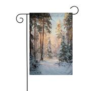 Drapeau de jardin de la forêt enneigée de Noël 30 x 45 cm vertical double face ferme vacances décorations extérieures drapeau de cour