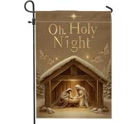 Drapeau de jardin de la Nativité traditionnel, anges de Noël étoiles, beige chaud, double face, petit drapeau de jardin, cour, pour extérieur, porche, pelouse, terrasse, 30,5 x 45,7 cm