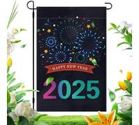 Drapeau de jardin de la nouvelle année, drapeau du jardin du Nouvel An, drapeau double face pour le Nouvel An 2025, drapeau de jardin créatif de bonne année de 12x18 pouces, drapeau de