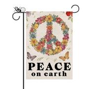 Drapeau de jardin de la paix - Décorations printanières de paix sur la terre en toile de jute bienvenue printemps double face verticale vacances cour pelouse décoration extérieure 31,8 x 45,7 cm