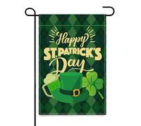 Drapeau de jardin de la Saint-Patrick 30,5 x 45,7 cm Chapeau vert avec trèfle Drapeaux de jardin décoratifs pour extérieur, maison, terrasse, cour, drapeau de la Saint-Patrick (sans tige) - Jour de la