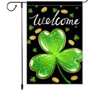 Drapeau de jardin de la Saint-Patrick 30,5 x 45,7 cm double face en toile de jute pailletée, trèfle doré, fond noir, décoration d'extérieur pour cour, terrasse, bienvenue festival irlandais