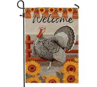 Drapeau de jardin de la Turquie de Thanksgiving, bannière de bienvenue à motif tournesols oranges, décoration extérieure double face en toile de jute pour fête d'automne, 30,5 x 45,7 cm