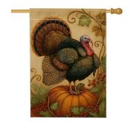 Drapeau de jardin de la Turquie de Thanksgiving, bannière rustique de décoration d'intérieur, drapeau de cour double face en toile de jute pour décoration de pelouse extérieure de vacances, 71 x 101,6